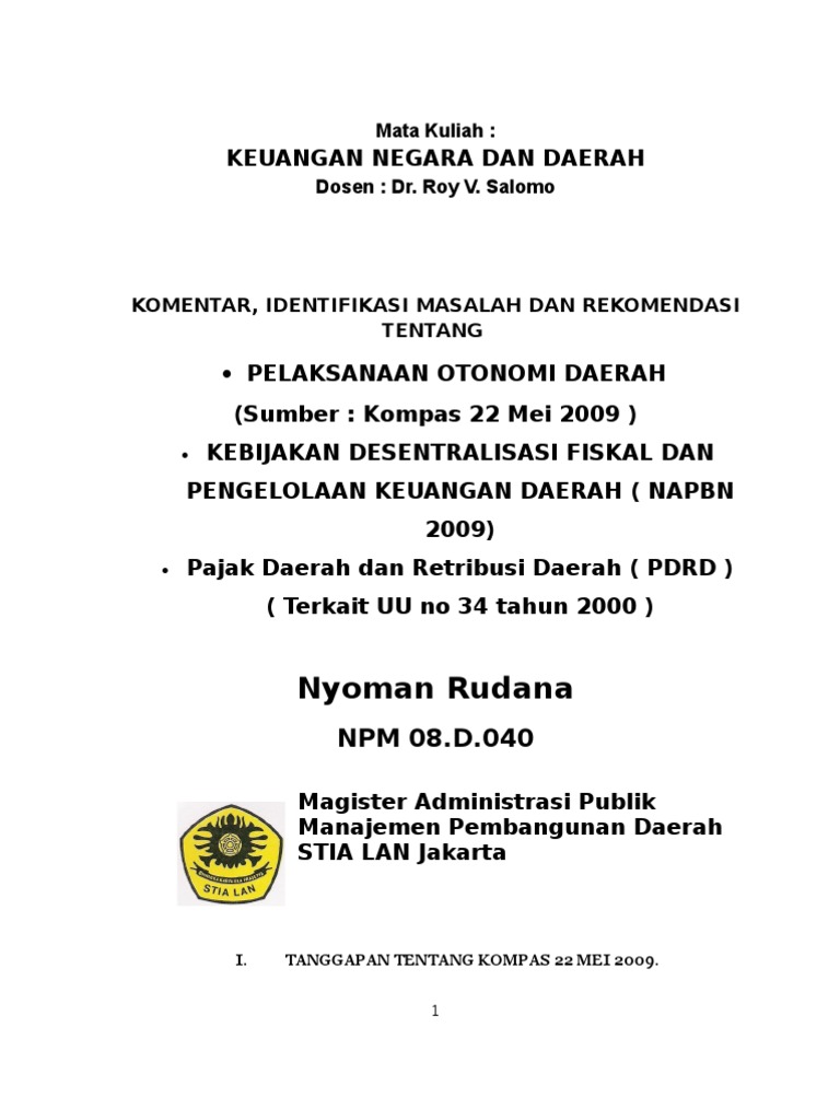 Desentralisasi Dan Otonomi Daerah Pdf