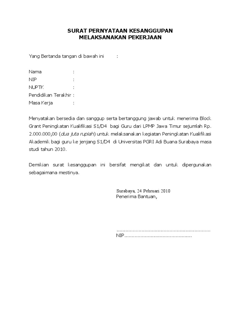 Surat Pernyataan Kesanggupan Akreditasi Kumpulan Surat Kesanggupan