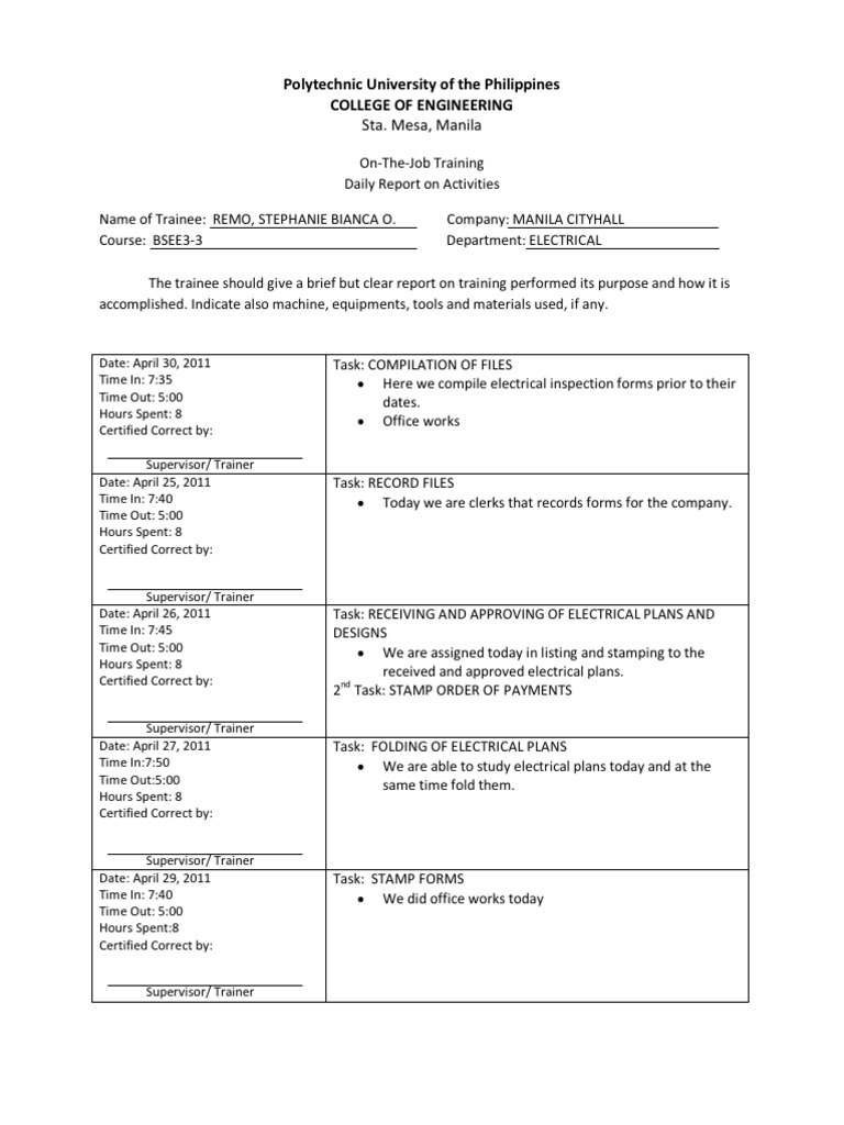 Sample narrative report for ojt in office administration pdf picture
