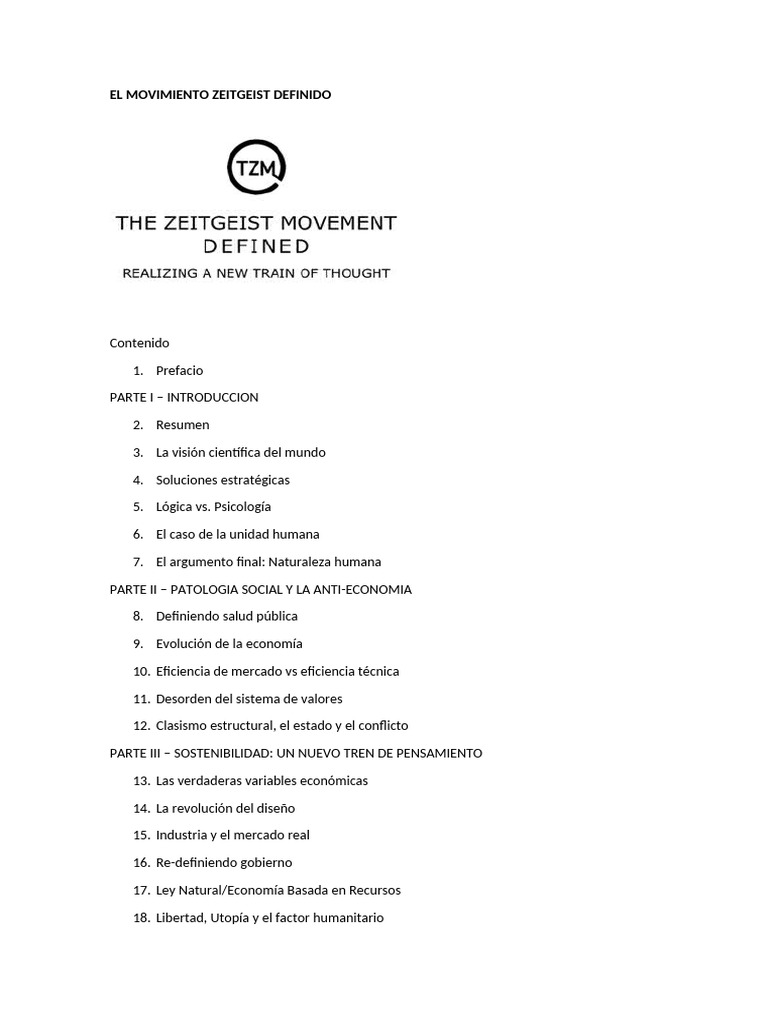 Zeitgeist Movement Defined_ESP | PDF | Conocimiento | Pensamiento