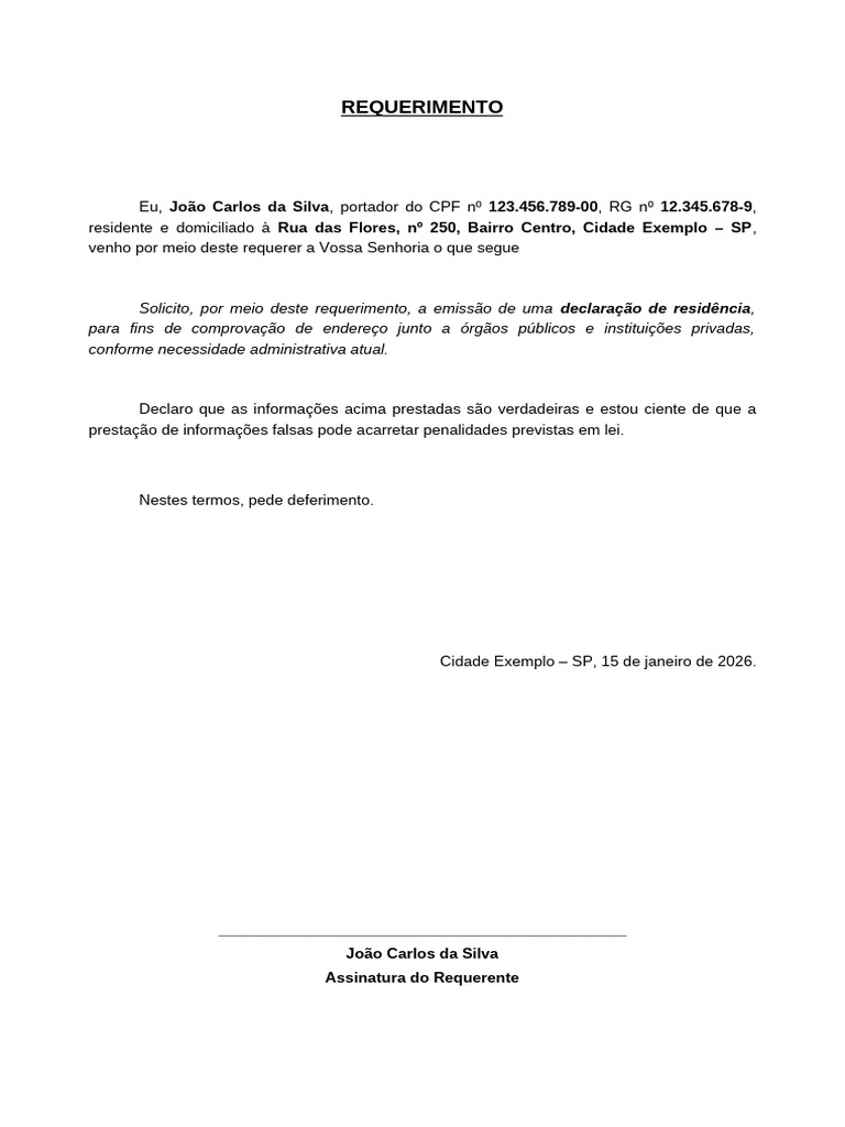 Exemplo Requerimento Pessoa Fisica (Salvo Automaticamente) | PDF