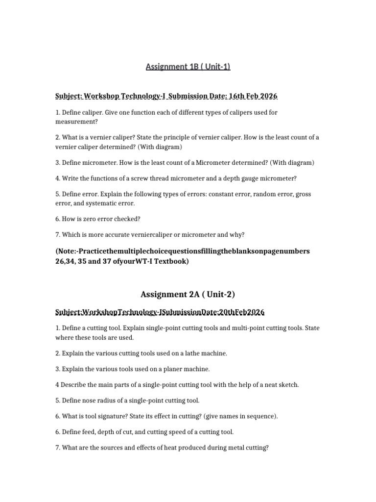 Workshop Technology-I (Assignments) | PDF