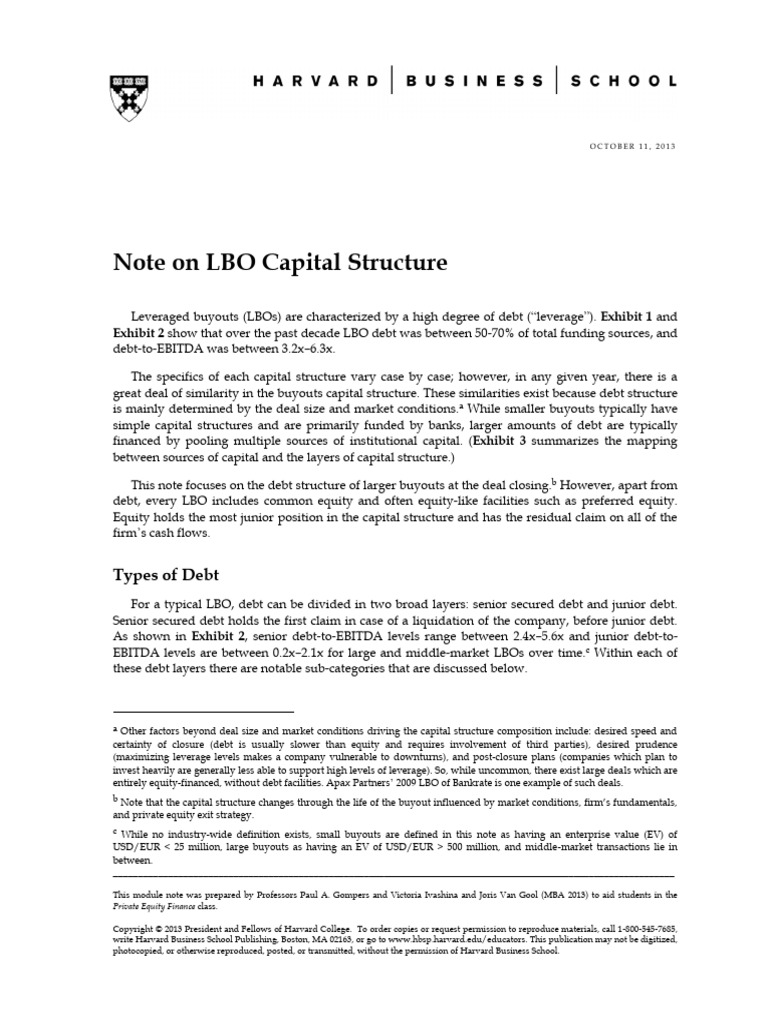 Note On LBO Cap Structure | PDF | Leveraged Buyout | Bonds (Finance)