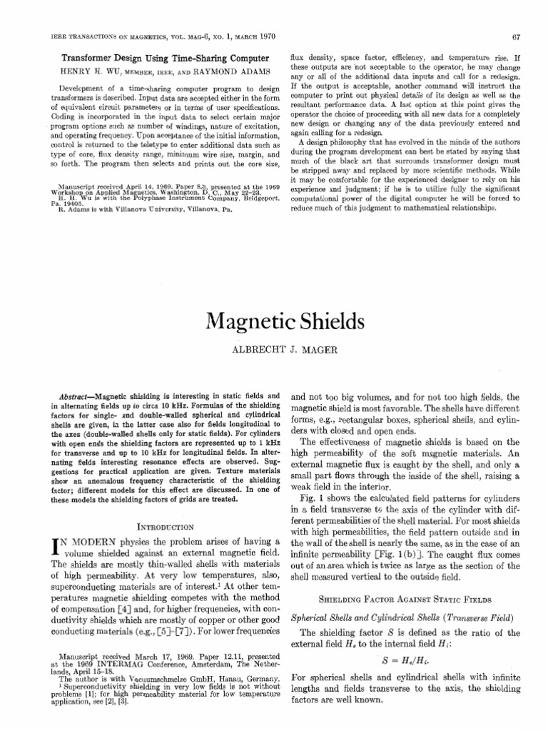 Magnetic Shields | PDF | Transformer | Sphere