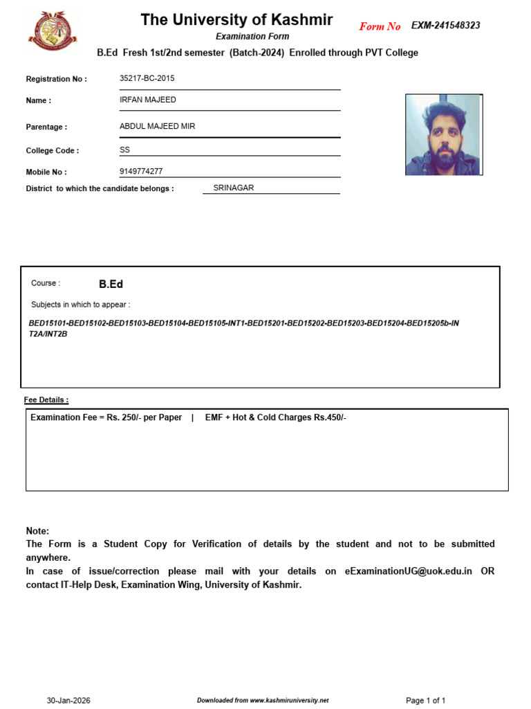 Examination Form - 35217 BC 2015 | PDF