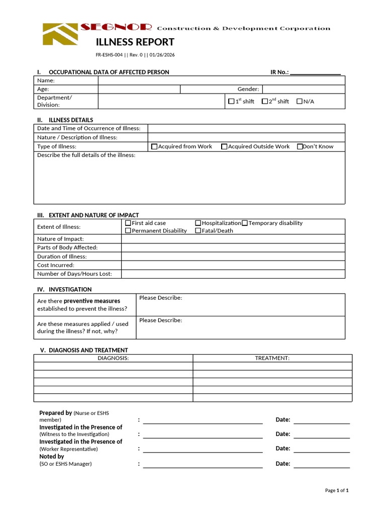 FR ESHS 004 Illness Report | PDF