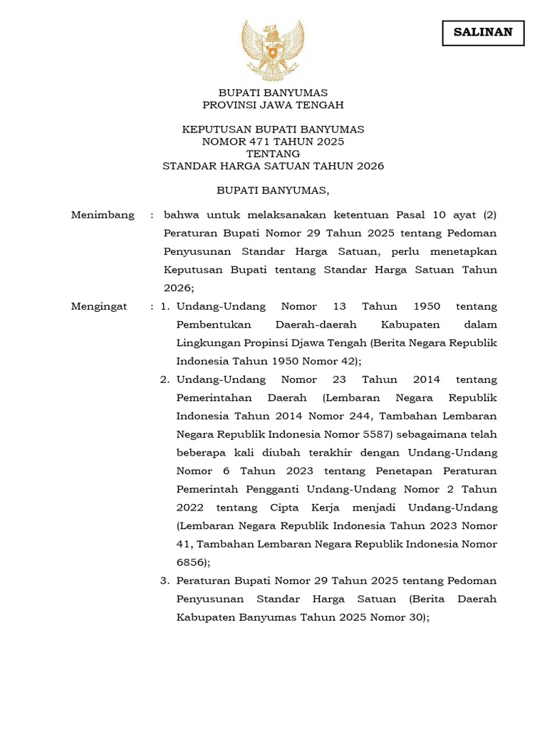 Keputusan Bupati Tentang SSH 2026 | PDF