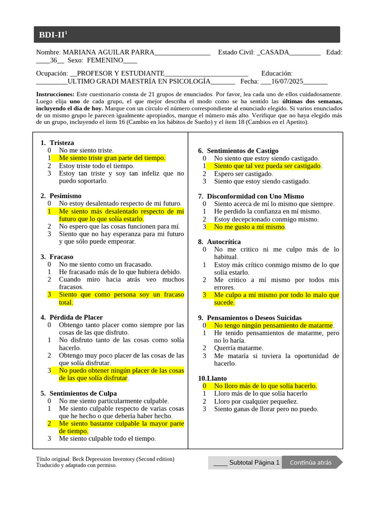 Protocolo BDI II | PDF