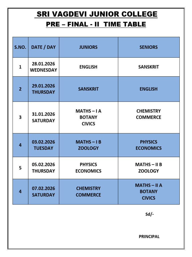 Pre-Final - II Time Table-1 | PDF