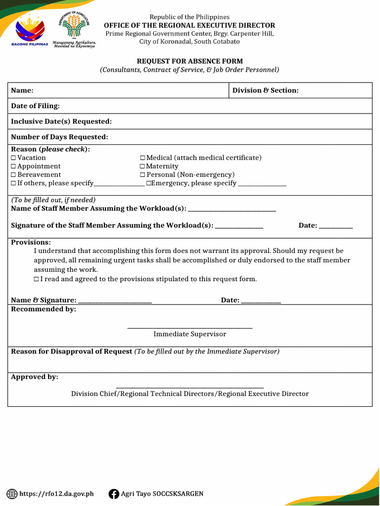 Request For Absence Form | PDF