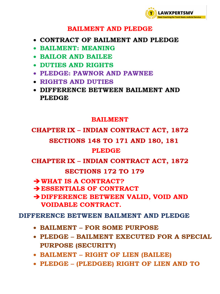 Bailment and Pledge | PDF