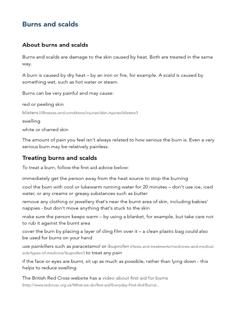 Burns & Scalds - Injuries & First Aid - NHS Inform | PDF | Burn | Skin