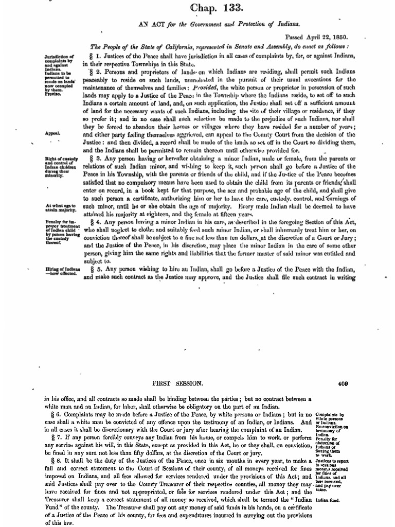 Act For The Government and Protection of Indians 1850s | PDF