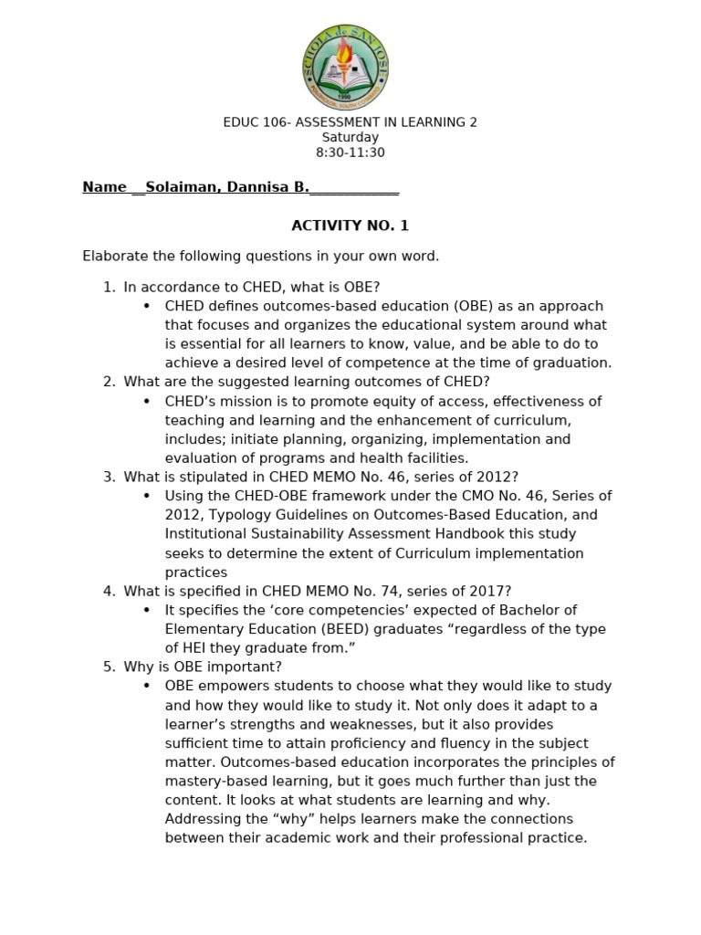 Activity 1 Assessment of Learning 2-SOLAIMAN | PDF