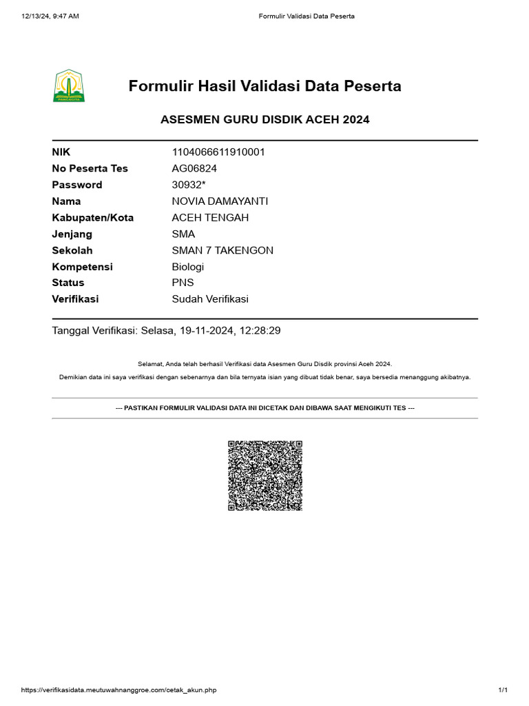 Formulir Validasi Data Peserta | PDF