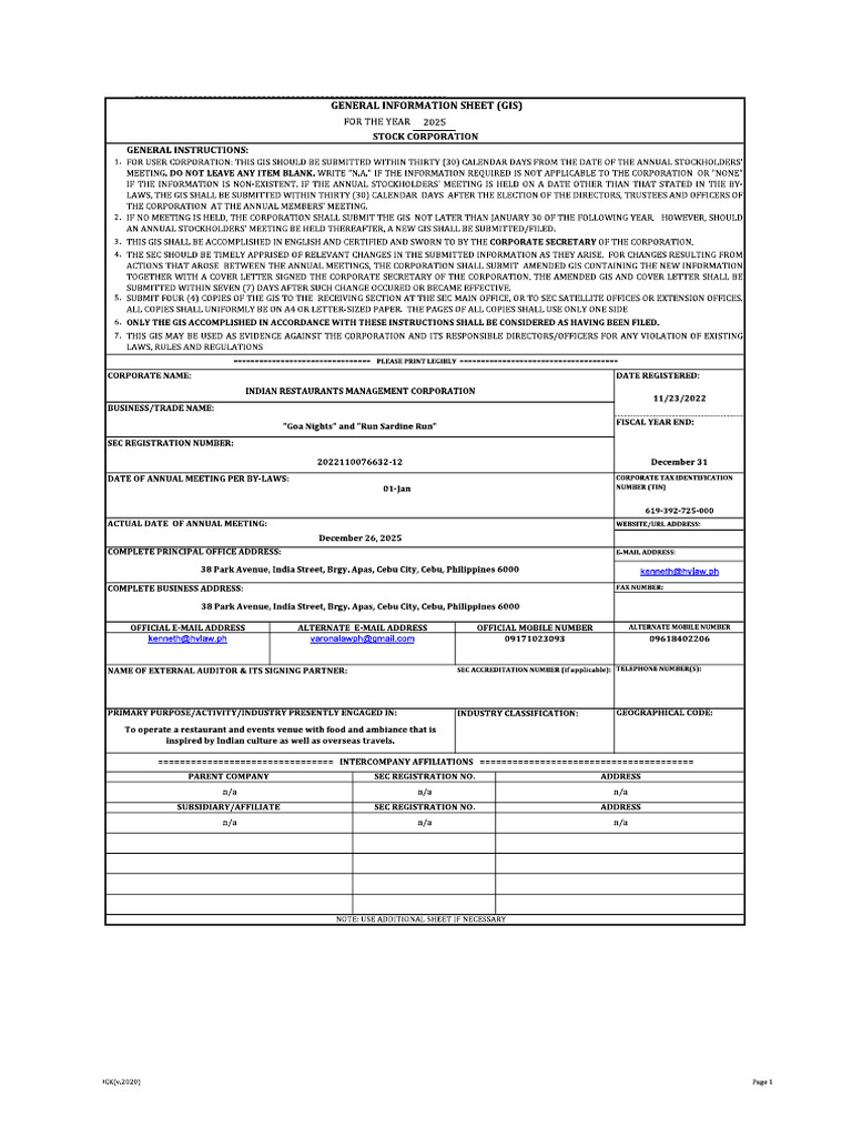 GIS IRMC Dec2025 - Convertedfromexcel | PDF