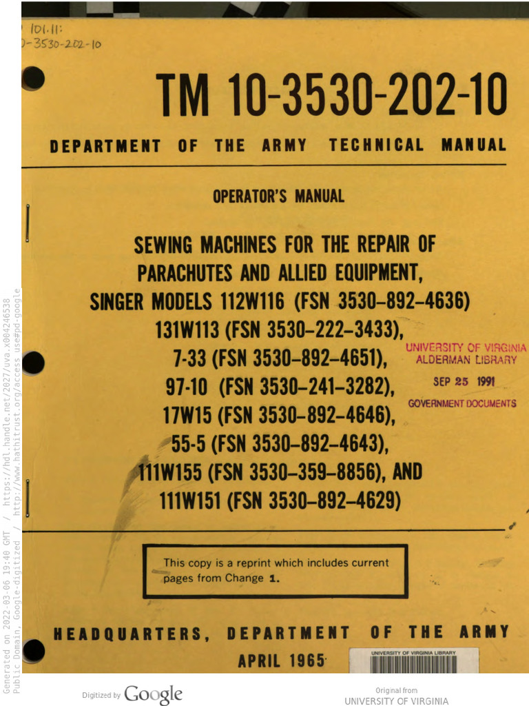 Army Sewing Machines Technical Manual | PDF | Sewing Machine