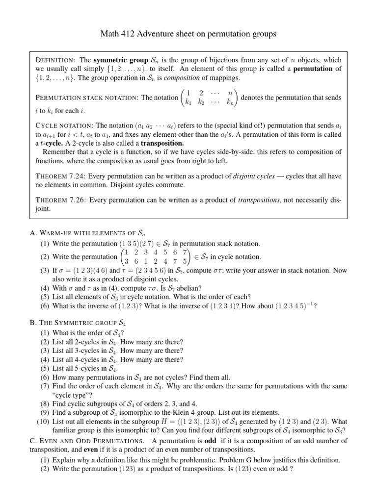 Symmetric Groups | PDF | Permutation | Group Theory