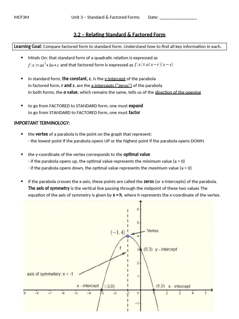 3.2 - Relating Standard and Factored Forms | PDF | Graph Theory ...
