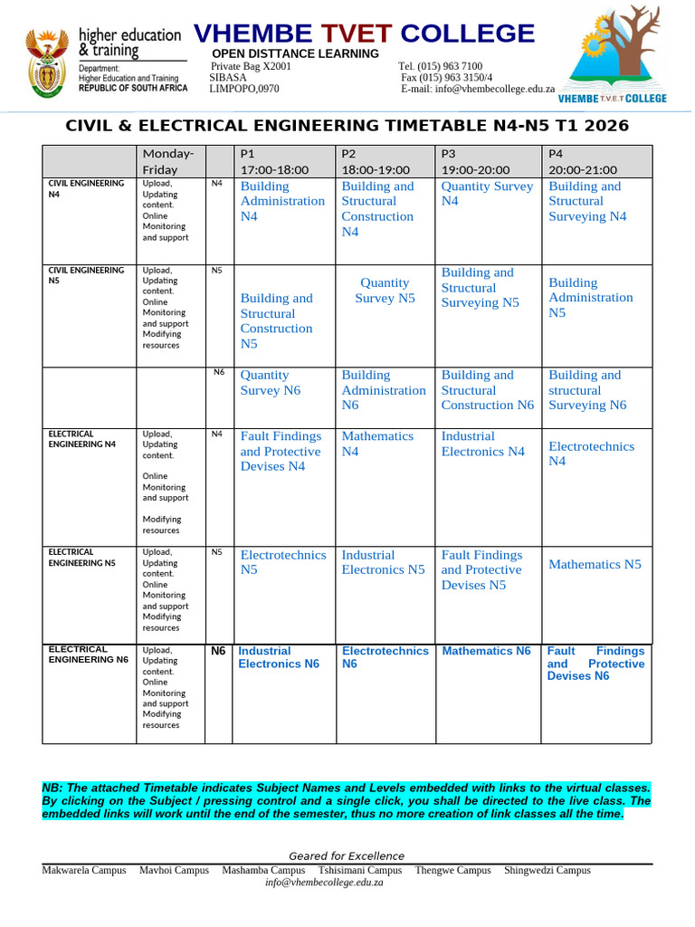 Engineering Time Table 2026-1 | PDF