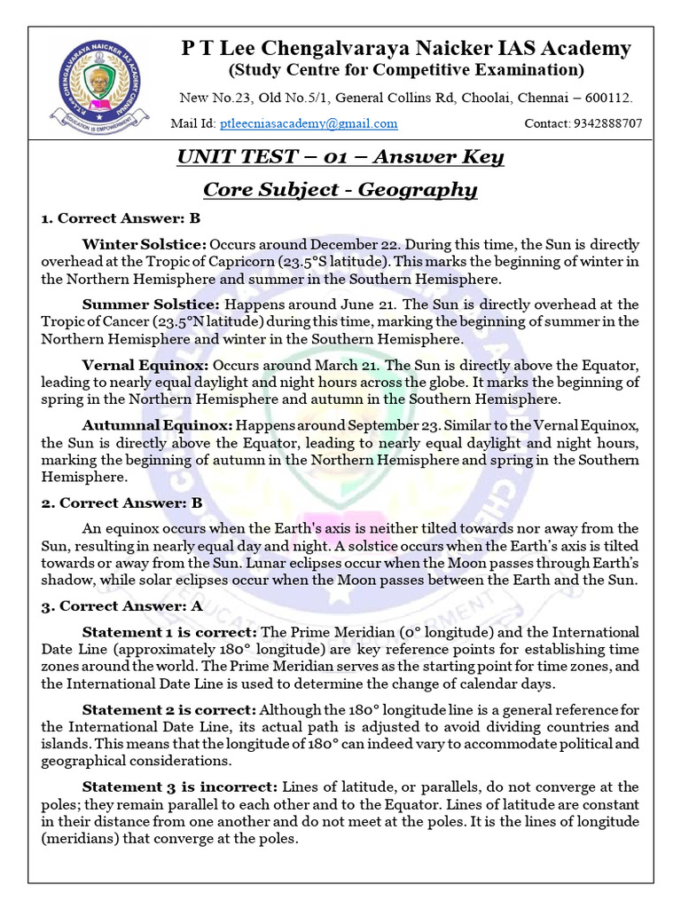 Geography - 01 Key Unit Test - 01 | PDF | Tropical Cyclones ...