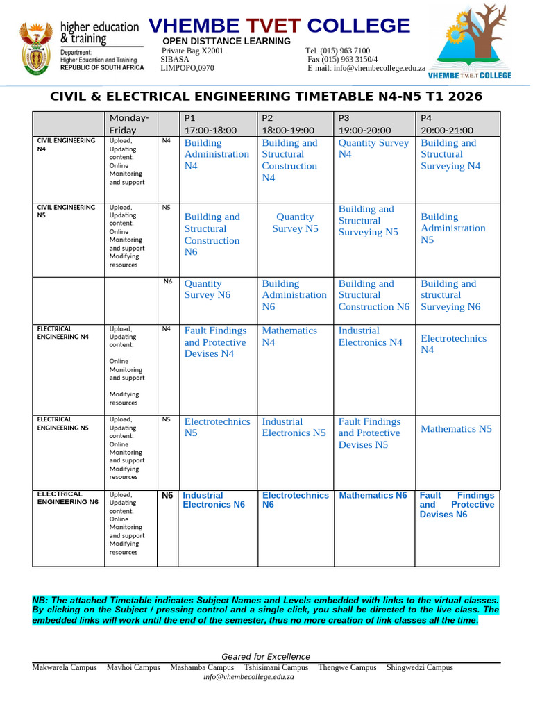 Engineering Time Table 2026 | PDF