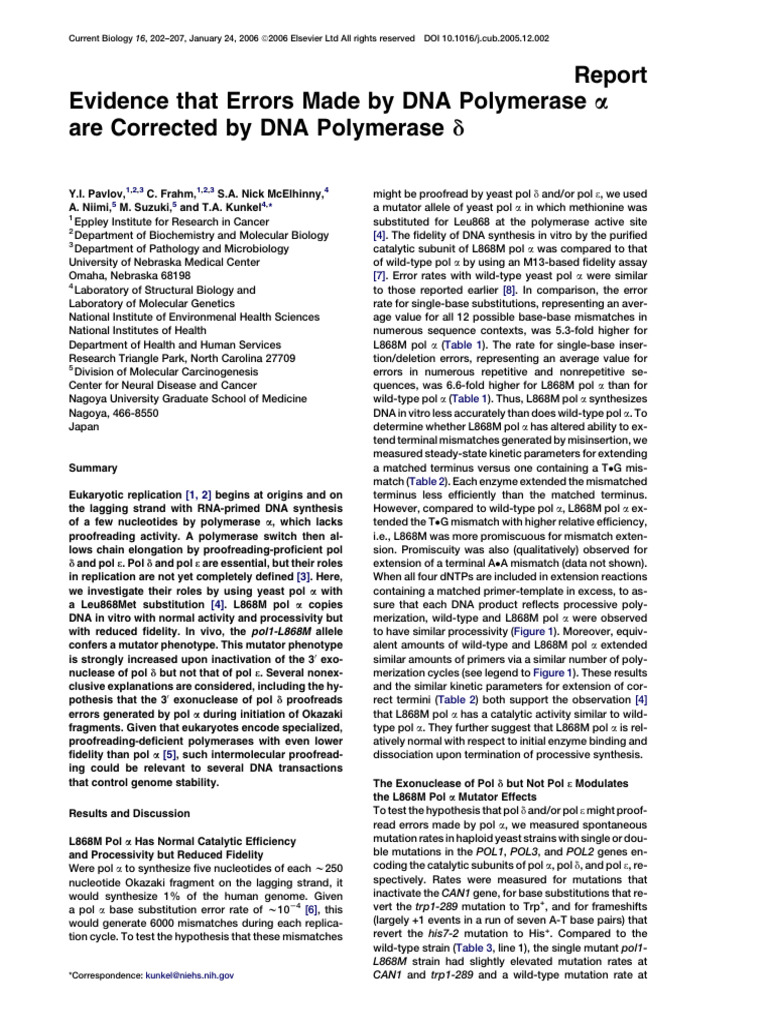 Evidence That Errors Made by DNA Polymerase A Are Corrected by DNA ...