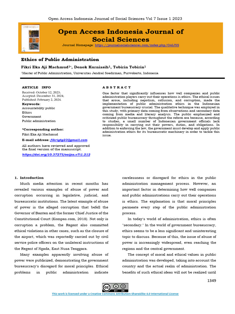 Ethics of Public Administration | PDF | Corruption | Accountability
