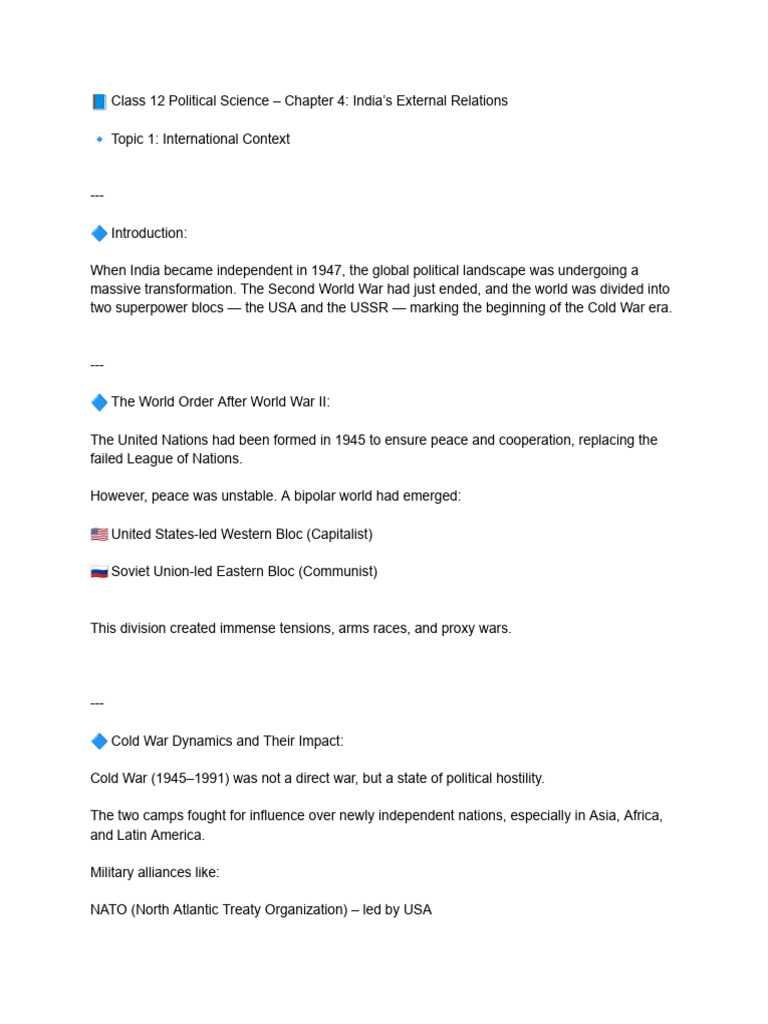 Political Science Chapter 4 | PDF | Non Aligned Movement | Cold War