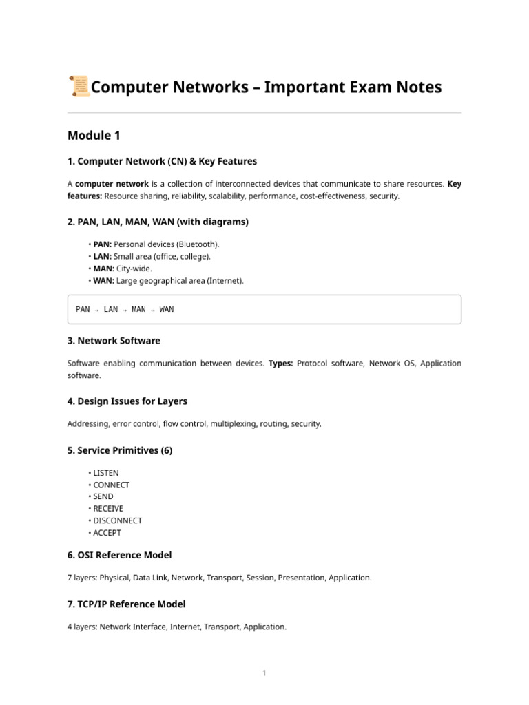 Computer Networks - Important Exam Notes (All Modules) | PDF | Computer ...