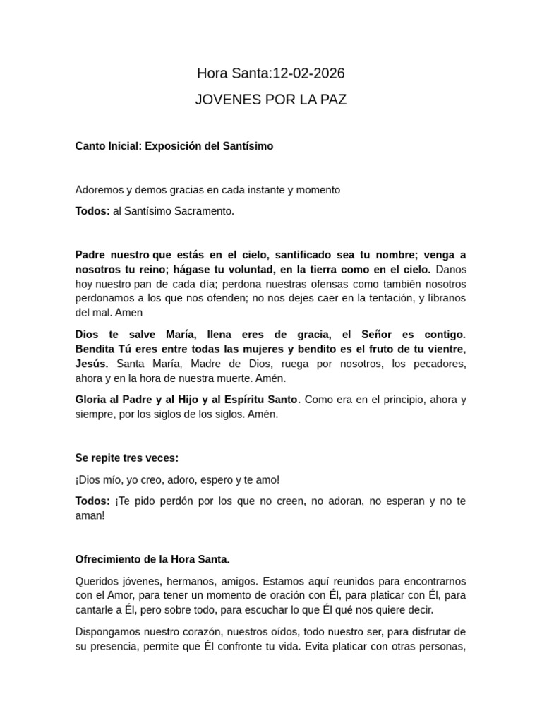 Esquema Hora Santa Jovenes Por La Paz | PDF | eucaristía | María, madre ...