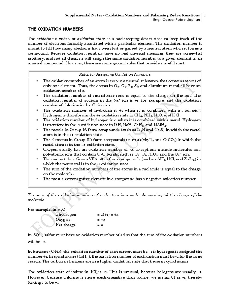 The Oxidation Numbers: Oxidation Number, Oxidation State | PDF | Redox ...