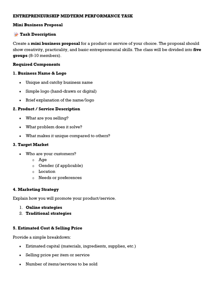 Entrepreneurship Midterm Performance Task | PDF