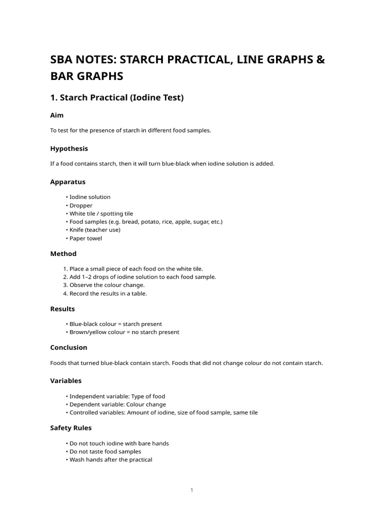 Sba Notes - Starch Practical & Graphs | PDF | Starch