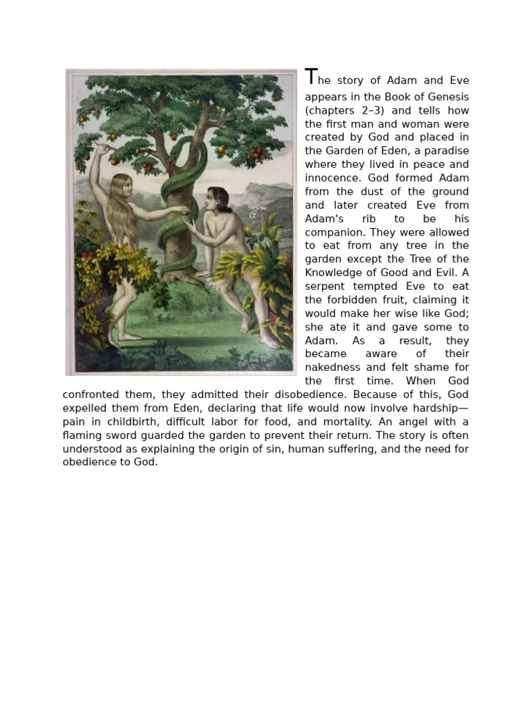 The Story of Adam and Eve in The Book of Genesis | PDF