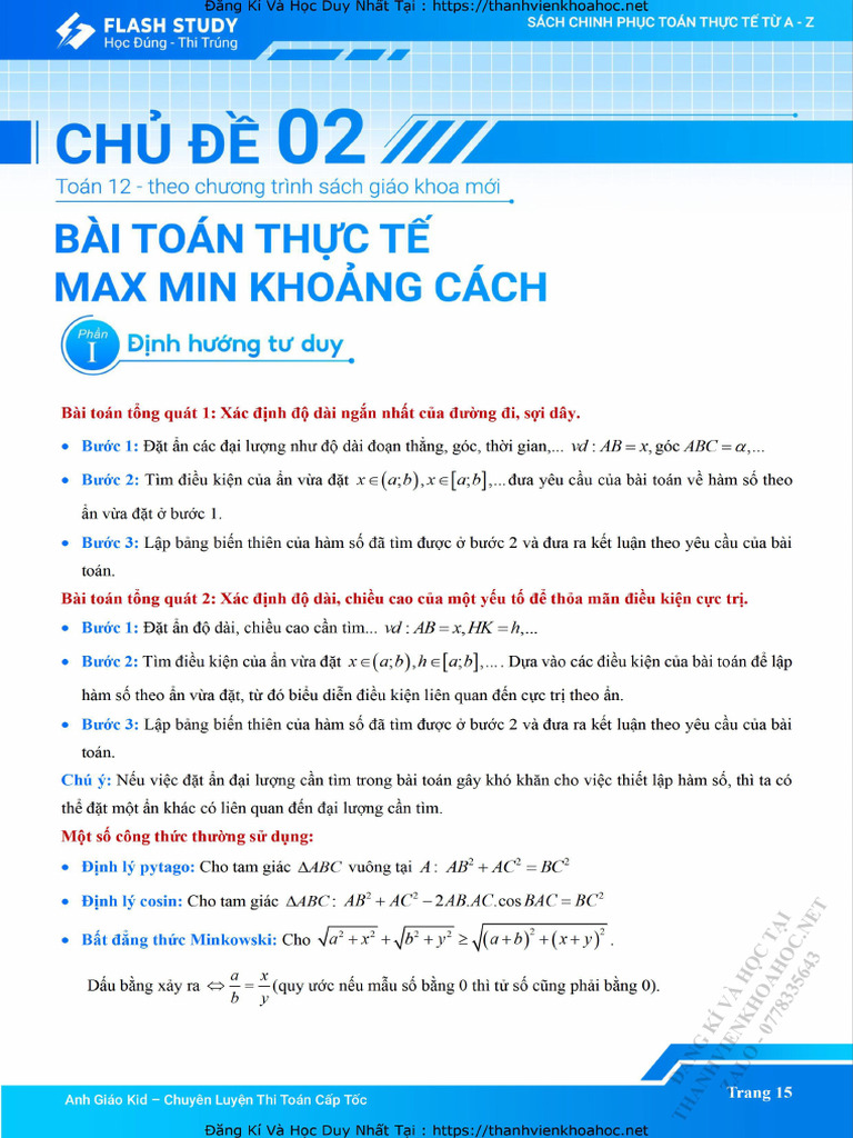 Chủ Đề 02. Bài Toán Thực Tế Về Max Min Khoảng Cách | PDF