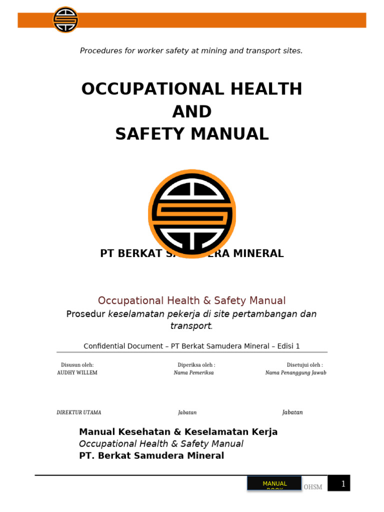 Occupational Health & Safety Manual - PT BSM | PDF | Personal ...