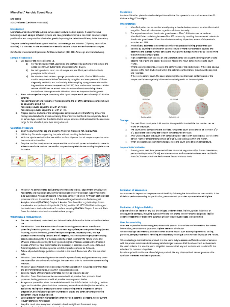 MF1001 Manual Printable | PDF | Colony Forming Unit | Ph