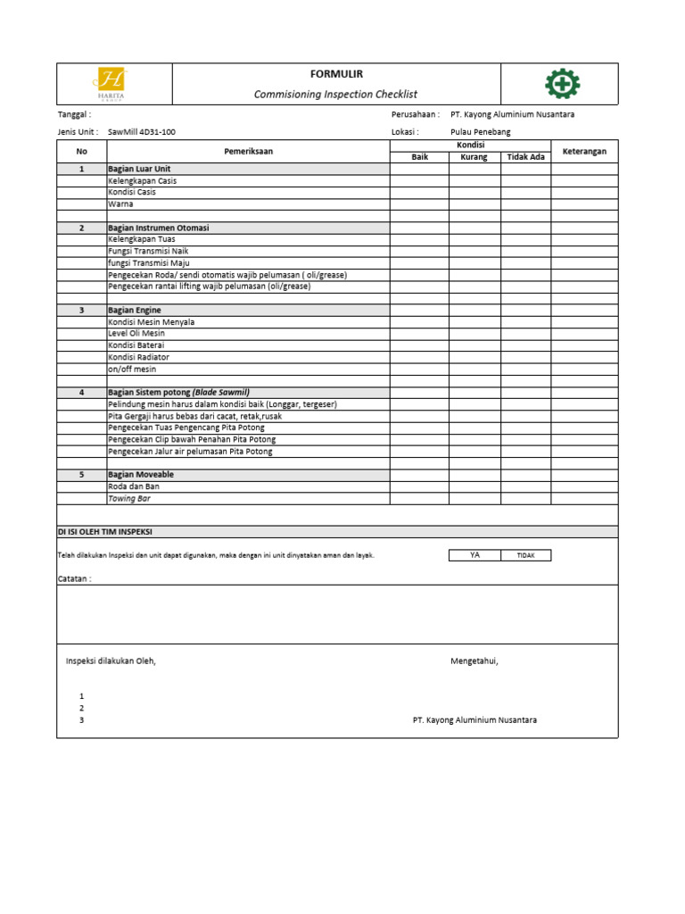 Form Ceklis Commisioning Kan | PDF