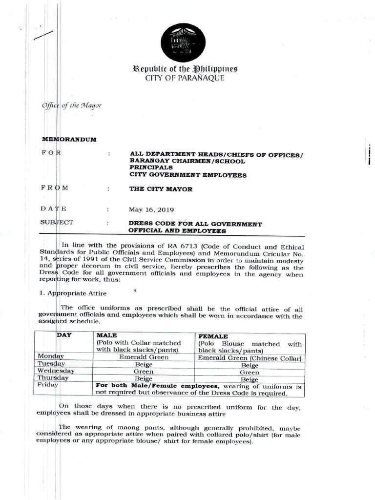 Dress Code For All Government Officials and Employees | PDF | Blouse ...