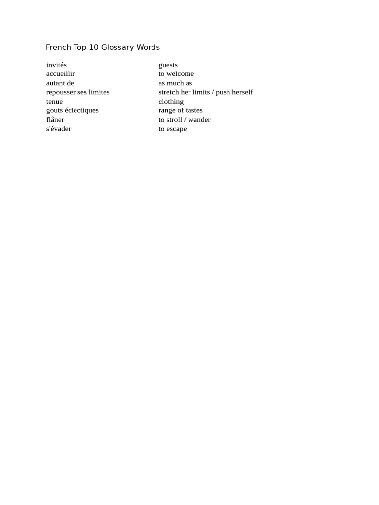 French Top 10 Glossary Words | PDF