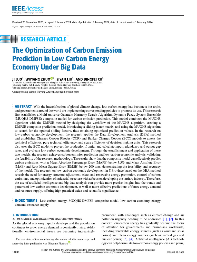 The Optimization of Carbon Emission Prediction in Low Carbon Energy ...