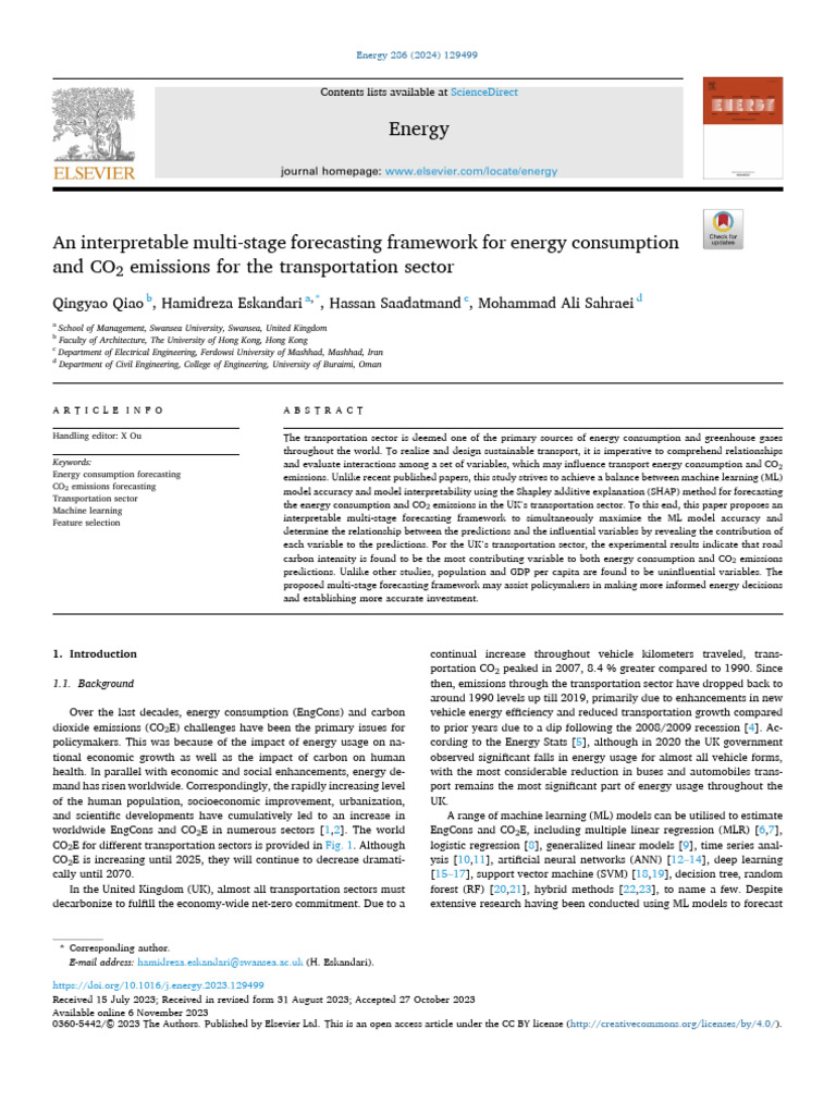 Multi Stage Forecasting Framework For Energy Consumption Transport ...