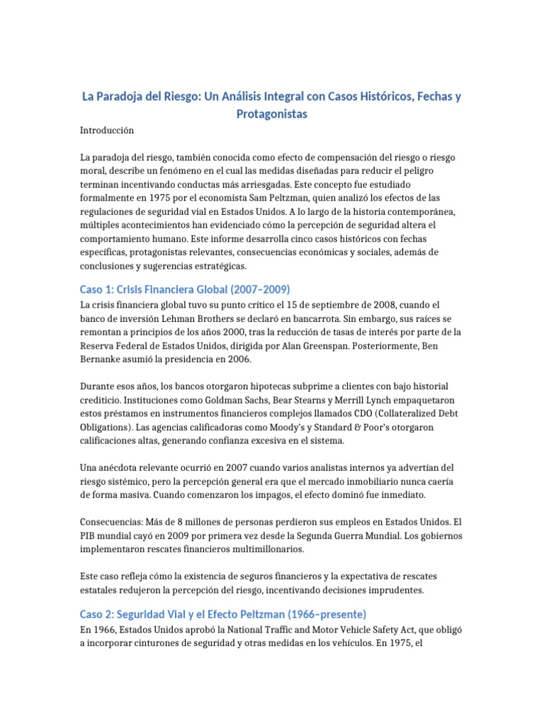 La Paradoja Del Riesgo 15 Paginas | PDF | Economias