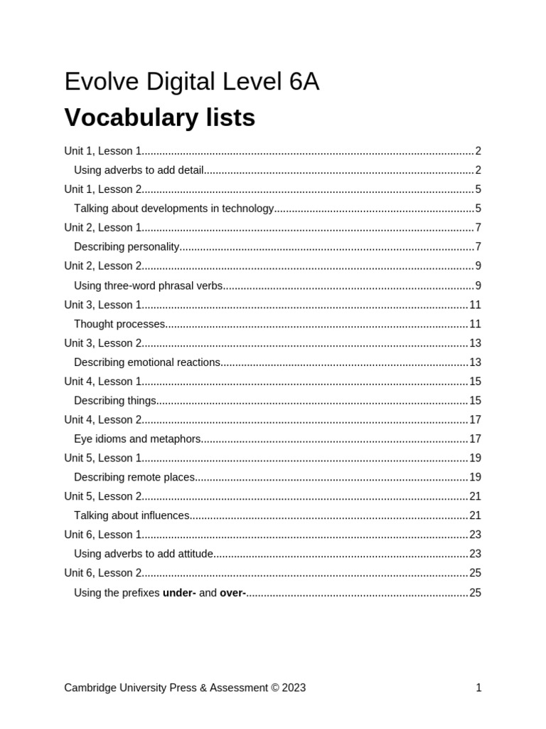 Evolve Digital Level 6A Vocabulary Lists | PDF | Operating System ...