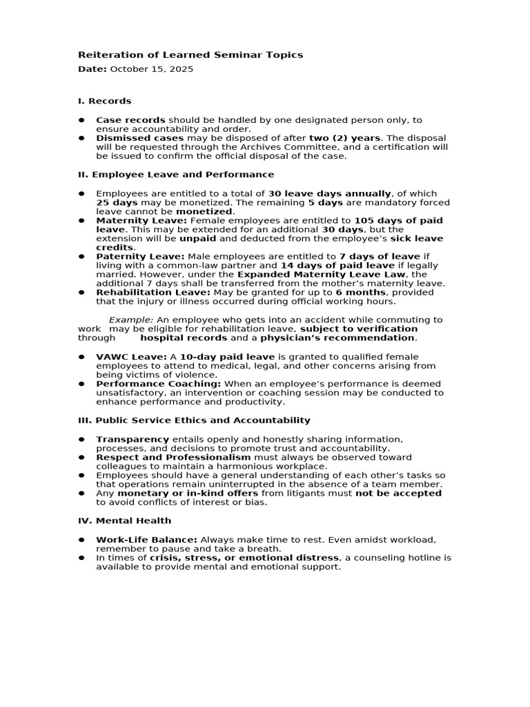 Reiteration of Learned Seminar Topics | PDF | Parental Leave