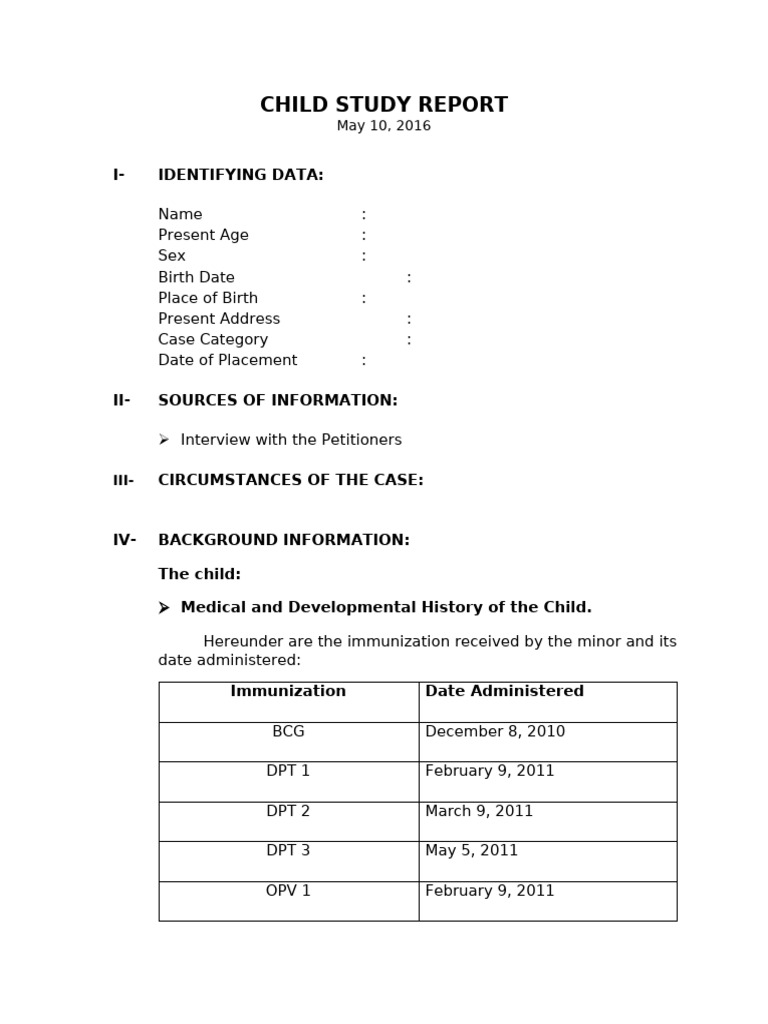 Child Study Report | PDF