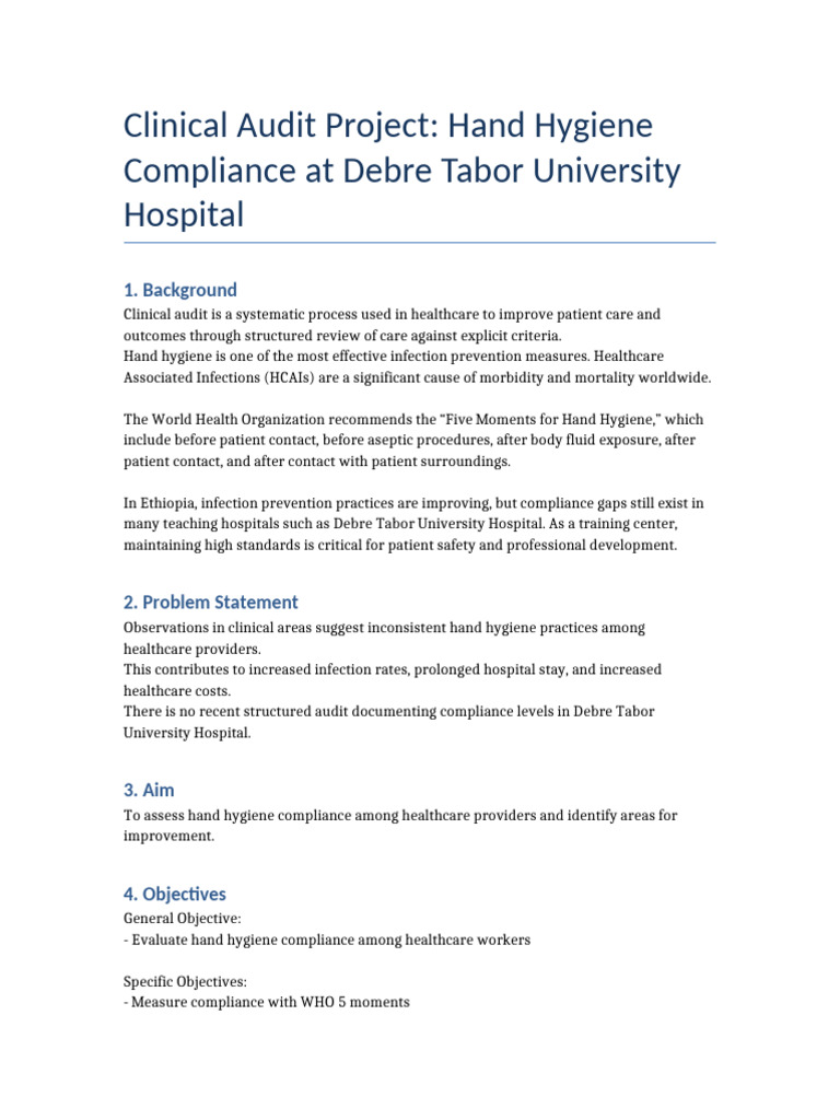 Clinical Audit Debre Tabor Hand Hygiene-1 | PDF | Hand Washing | Health ...