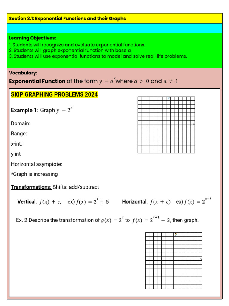3.1 Notes - Exponential Functions and Their Graphs | PDF | Exponential ...