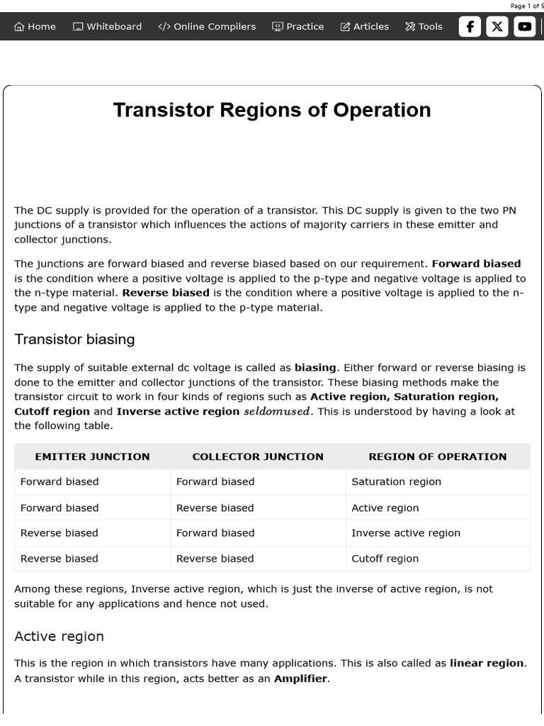 Transistor Regions of Operation | PDF | Bipolar Junction Transistor ...